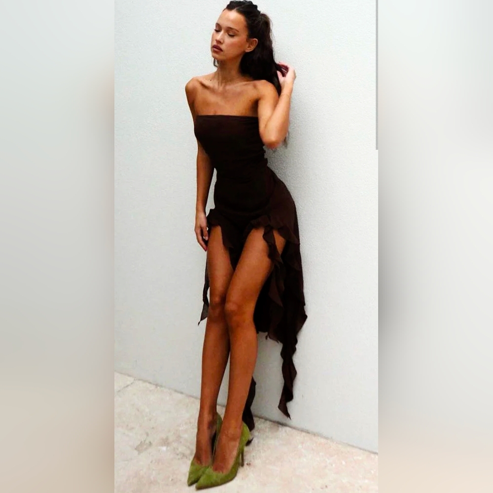 Lioness Black Strapless High Low Dress